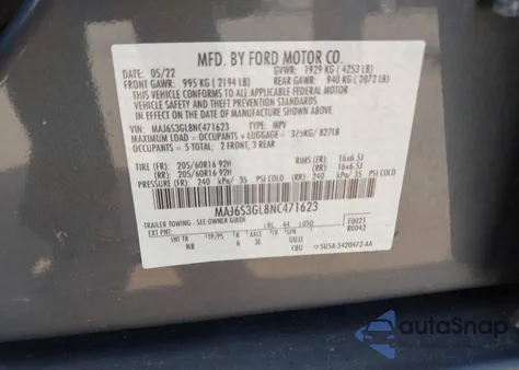 2022 Ford Ecosport Se z USA, uszkodzony, nr VIN MAJ6S3GL8NC471623